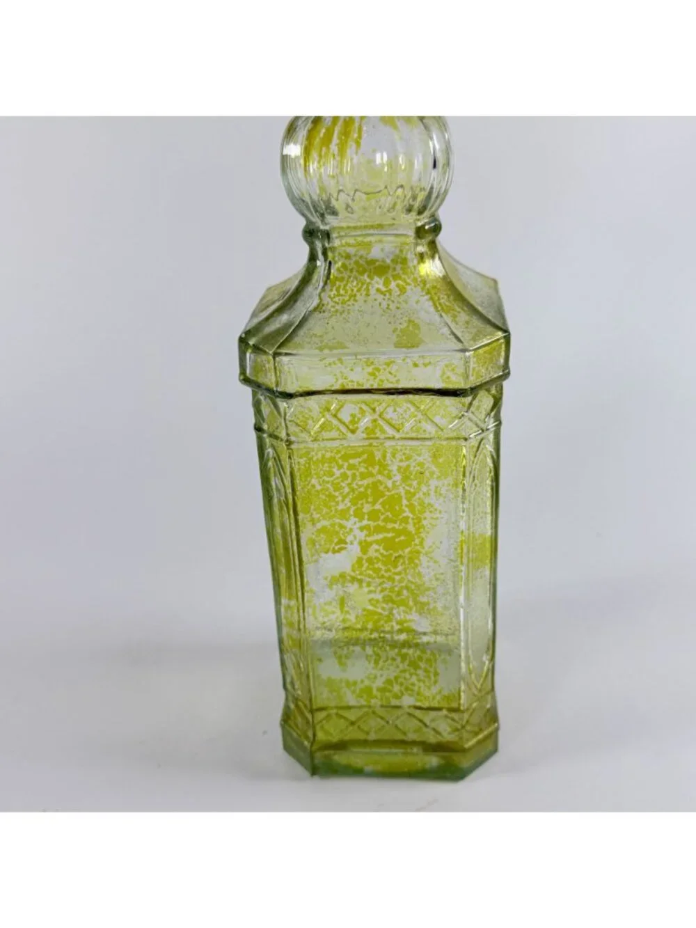 Vintage Yellow Embossed Glass Bottle 11.75